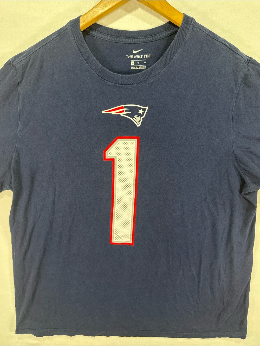 Nike Men’s Navy Patriots #1 Graphic Tee with Red & White Accents